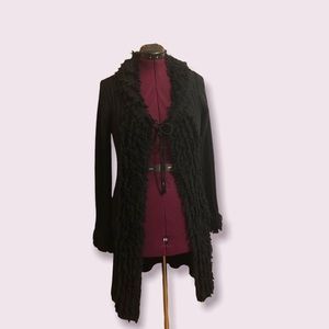 Black Cato long front tie cardigan